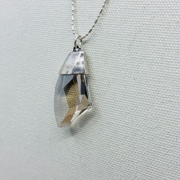 Chicos Necklace Clear Faceted Crystal Pendant 1.75" Ball Chain Jewelry 40" - Picture 3 of 8